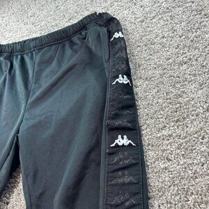 Kappa Mens Large Black Logo Track Pants With Side Tape Detail & Elastic Waist